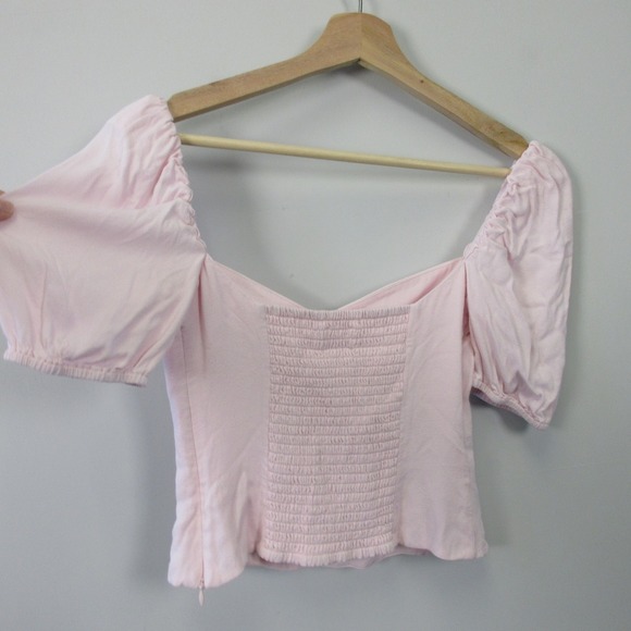 Aritzia Wilfred Sweetheart Blouse XS Pink Crop Smocked Going Out Top Preppy 162 - Picture 4 of 12